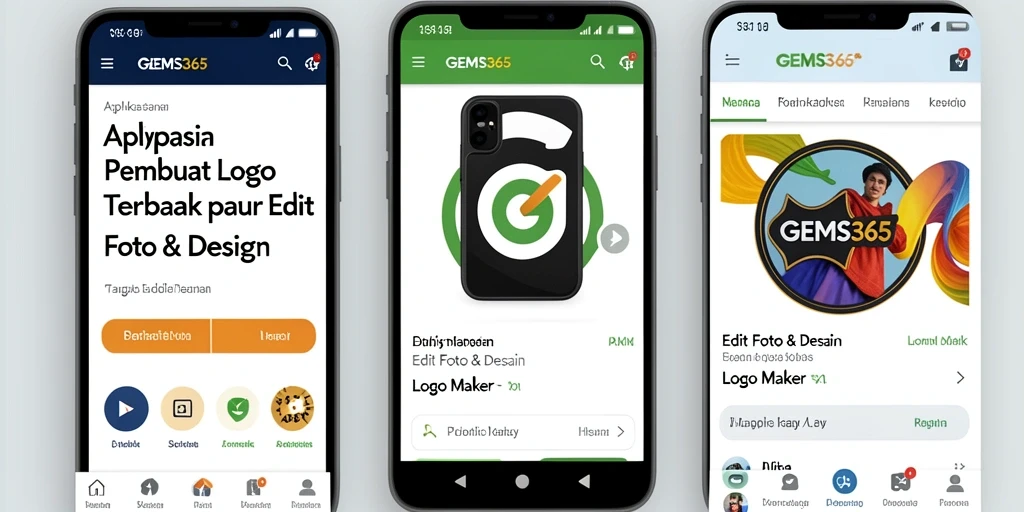Antarmuka GEMS365 yang sederhana dan fungsional untuk membuat logo.