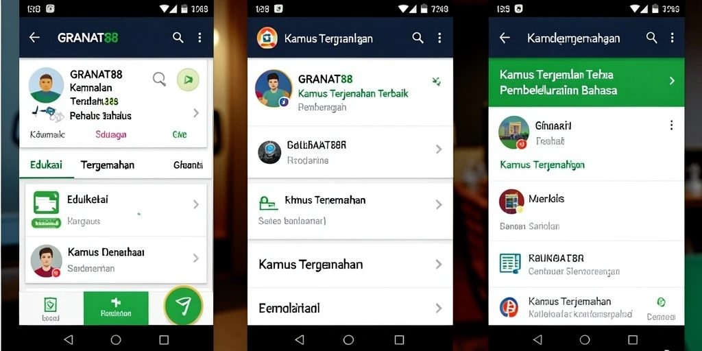 Tampilan antarmuka pengguna GRANAT88 saat menerjemahkan dan belajar bahasa.