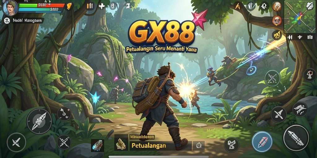 Screenshot antarmuka GX88 menunjukkan dunia Petualangan yang memukau dan menarik.