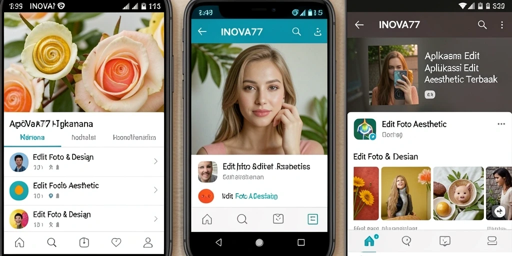 Screenshot utama INOVA77 dengan fungsi Edit Foto Aesthetic yang menarik.