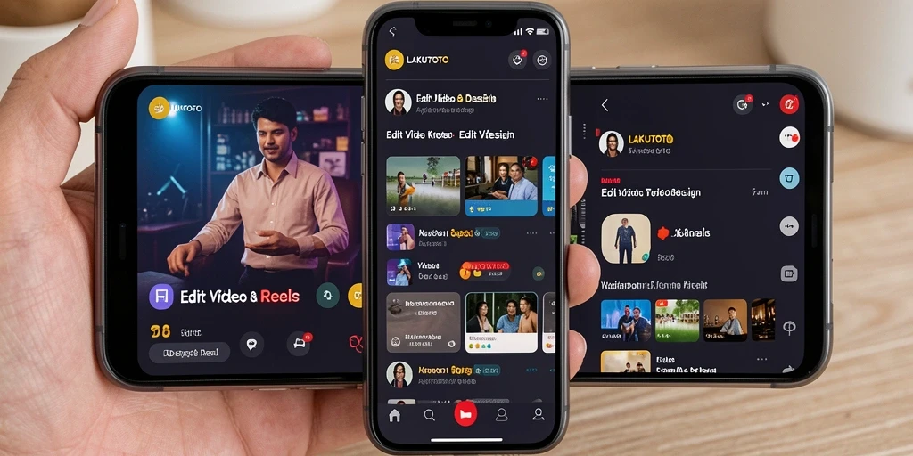 Antarmuka aplikasi LAKUTOTO untuk edit video reels yang intuitif dan menarik.