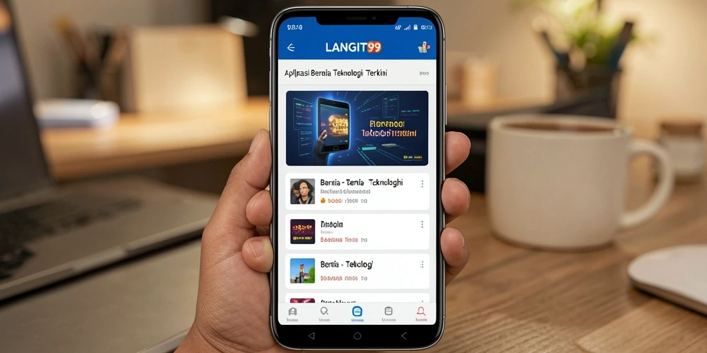 Tampilan antarmuka LANGIT99 dengan berita teknologi terbaru.