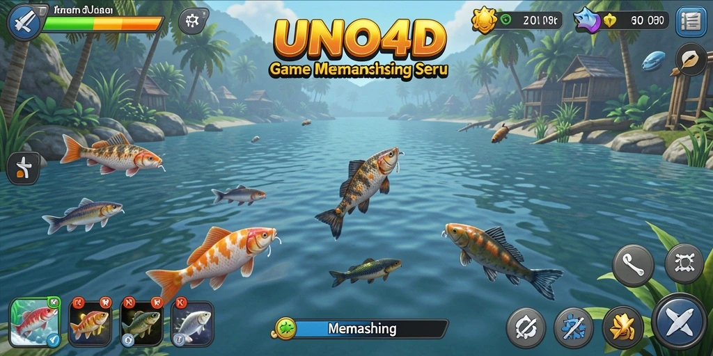 Tampilan antarmuka game Memancing yang mengasyikkan dan interaktif.